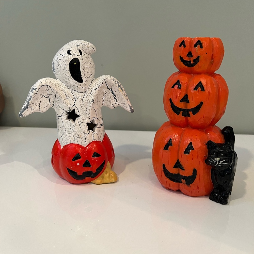 Halloween decor and candle stick holder ghost pumpkin jackalantern black cat